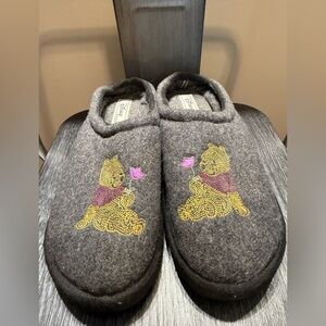 Disney Winnie the Pooh Gray Slippers with Colorful Embroidery